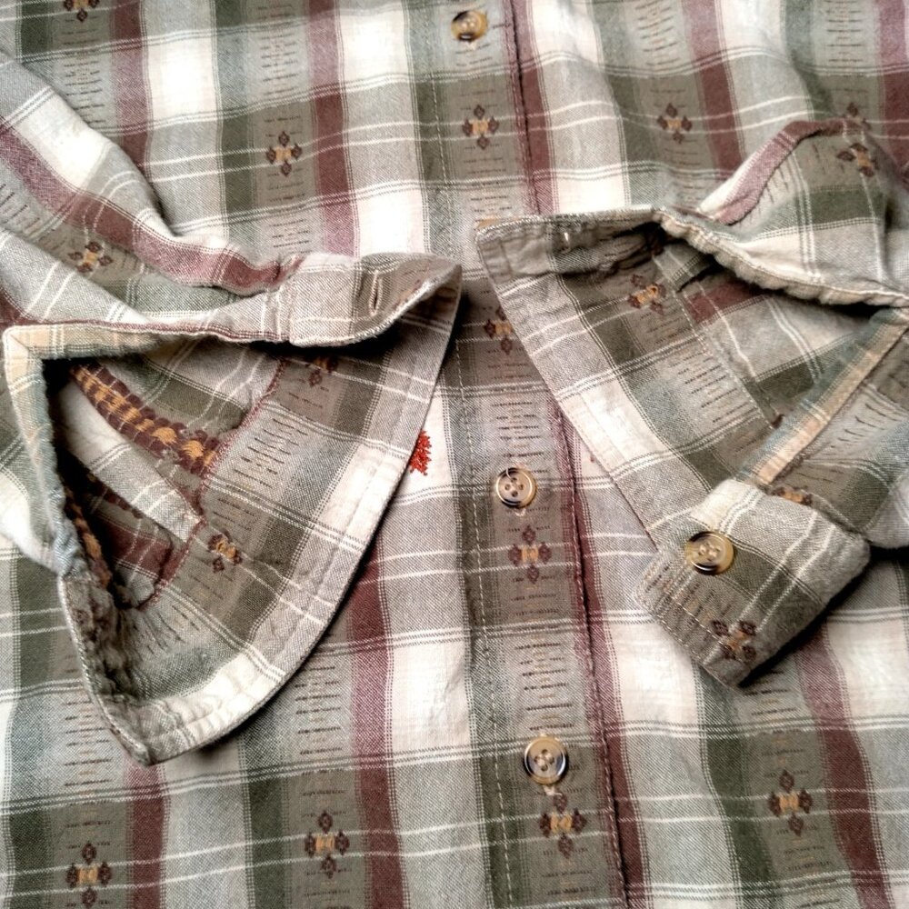 Vintage Casey And Max Blouse Women L Brown Plaid Embroidered Leaf Leaves Fall - Picture 9 of 15